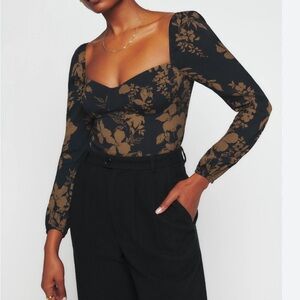 Reformation Reign Blouse in Night Garden, Size 2